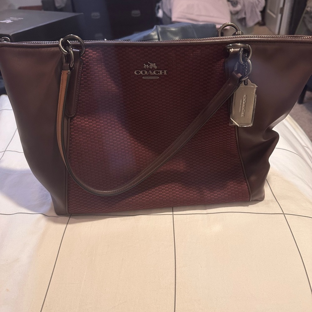 Coach Burgundy and Brown Tote Bag
